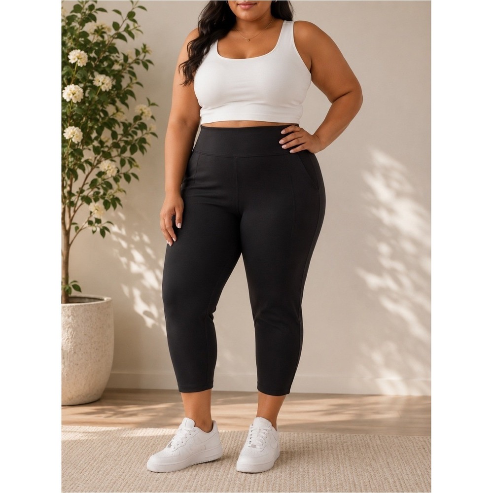 Ideology Black Cropped High-Waist Ponte Leggings 3X NEW